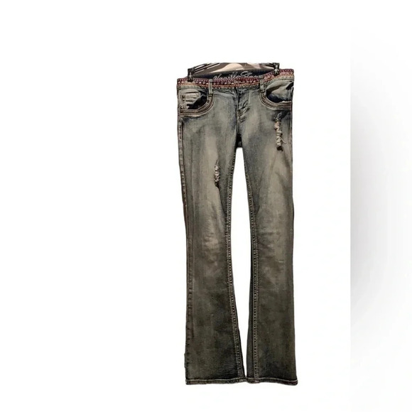 Vanilla Star Denim - Vanilla Star Jeans BoHo Distressed Embroidered Flare Leg Size 7 New